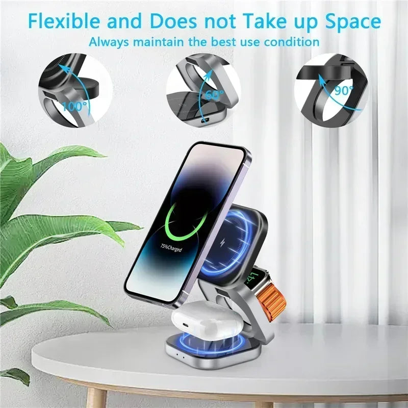 3 In 1 Magnetic Wireless Charger Stand Pad Magnet Fast Charging Station For Magsafe iPhone 16 15 Samsung Galaxy Apple Watch 1-9