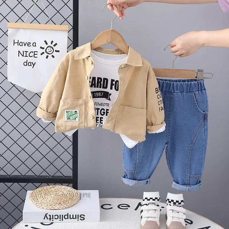 New Autumn Children Clothes Kids Boys Jacket Suit T-Shirt Pants 3Pcs/set Spring Infant Clothing Toddler Sportswear 0-5 Years