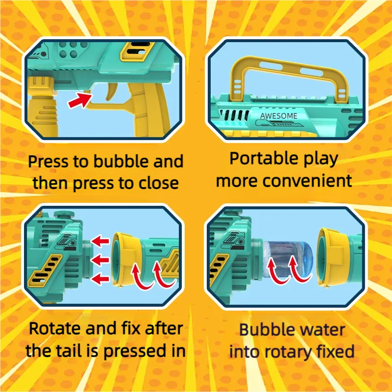 LED Big Holes Rocket Bubble Guns Large Automatic With Shape Fast Machine Gun Launcher Bubbles Blower Soap Outdoor Toys For Kids