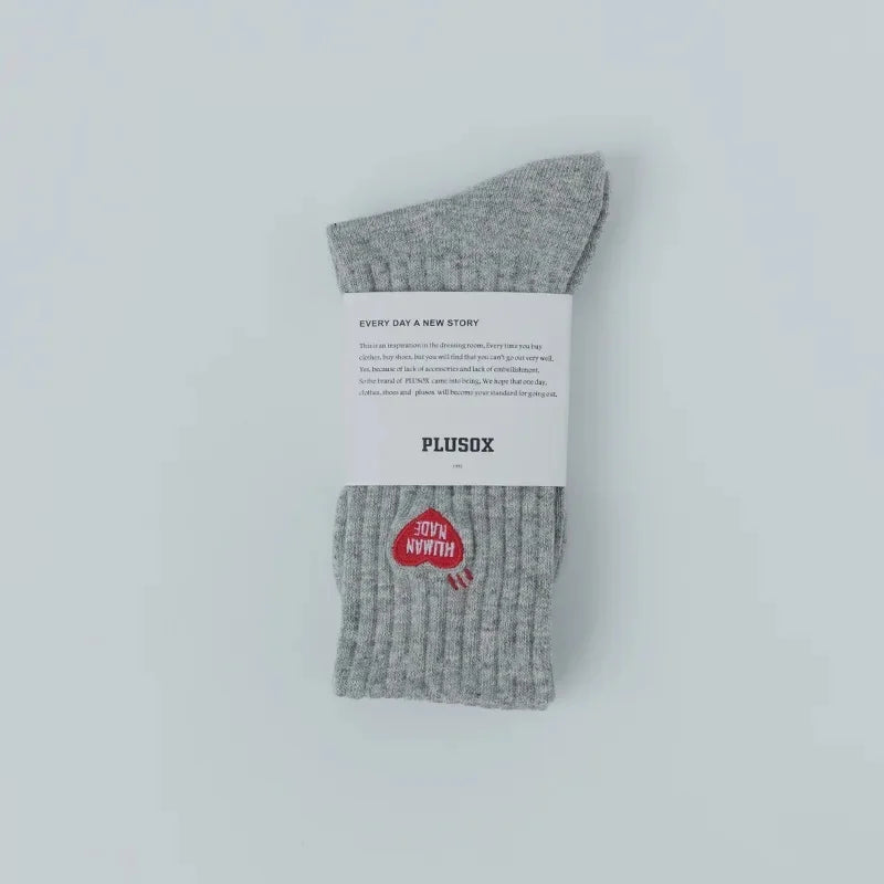 Couple Socks Same Style Balwenle European Fashionable Embroidered Heart Mid Calf Sports Socks Thick Line Knit Men's Socks