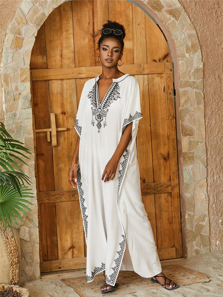 Kaftan Dresses Bathing Suit for Women Swimsuit Coverup Plus Size Beach Caftan Cover Ups for Swimwear Embroidery
