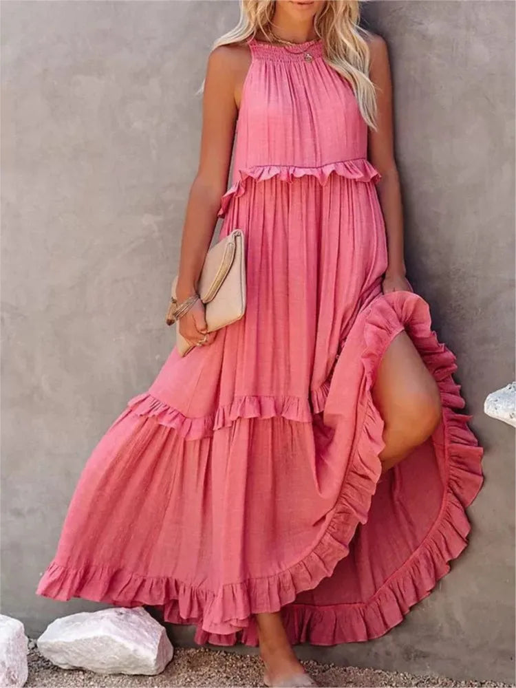 Women's Spring Summer New Collection Solid Color Vacation Style Fashionable Ruffle Edge Long Skirt Large Display Beach Skirt