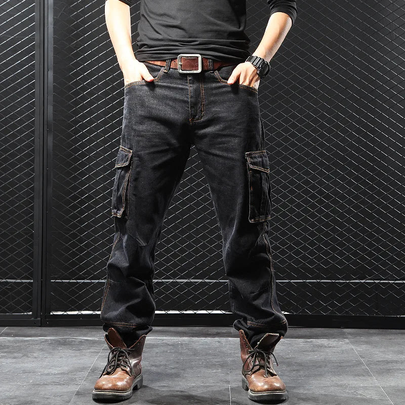 2025 Men's Multi-Pocket Straight Cargo Jeans Loose Casual Jeans
