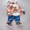 Korean Style Spring Summer Casual Children's Clothing Set Boys' Long Sleeve Denim Print Bear Three-piece Suit for Kids