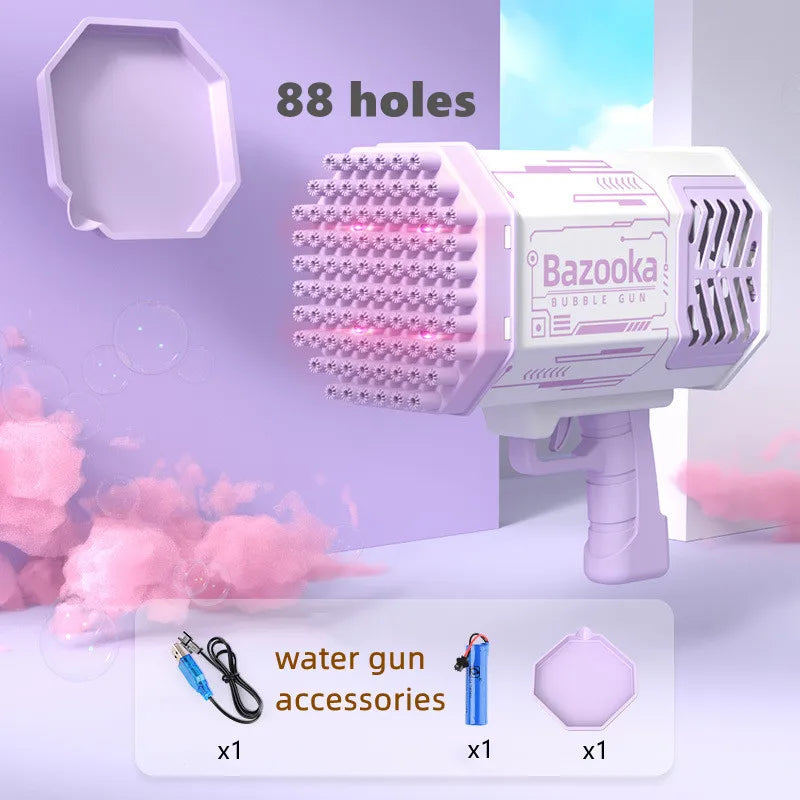 76/80/88 Holes Electric Rocket Bubble Gun With LED Gatling Blowing Soap Water Bow Bubble Machine Outdoor Toys For Children Gifts