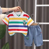 Summer Hot Sale Of The Season New Dinosaur Collar Short Sleeve Denim Five-Point Pants Two-Piece Set for Boys Sporty Style Childr
