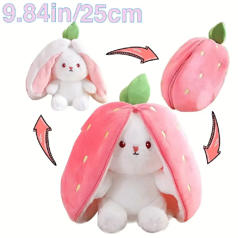 Bunny Stuffed Animal Plush Reversible Strawberry Bunny Plush Doll With Zipper Cute Soft Rabbit Room Decoration Toys For Easter G