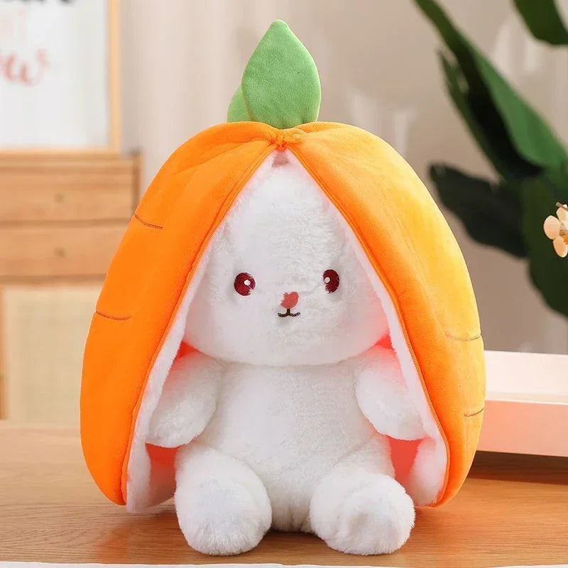 Cute Strawberry Carrot Rabbit Plush Toy Stuffed Creative Into Fruit Transform Baby Cuddly Bunny Doll 25cm for Kid Birthday Gift