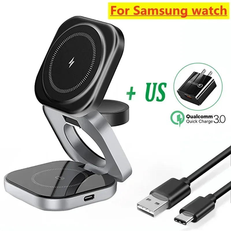 3 In 1 Magnetic Wireless Charger Stand Pad Magnet Fast Charging Station For Magsafe iPhone 16 15 Samsung Galaxy Apple Watch 1-9
