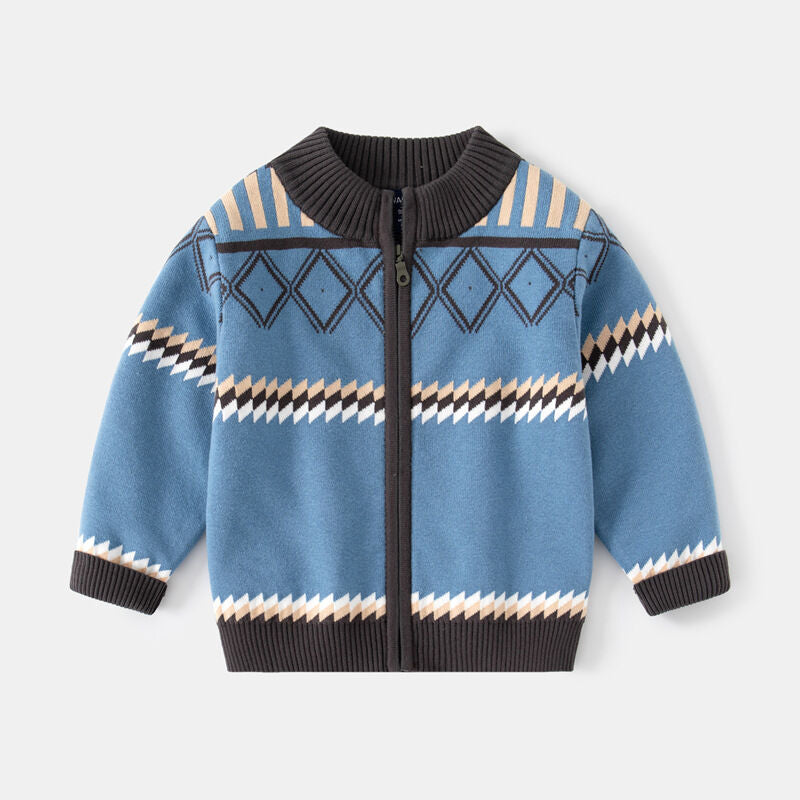 Toddler Boys 18M-6Y Diamond Jacquard Zipper Cardigan Jacket Fashion Sweater Coat Children's Cardigans