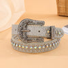 Women Fashion Casual Color Punk Rivet PU Rhinestone Metal Buckle Belt
