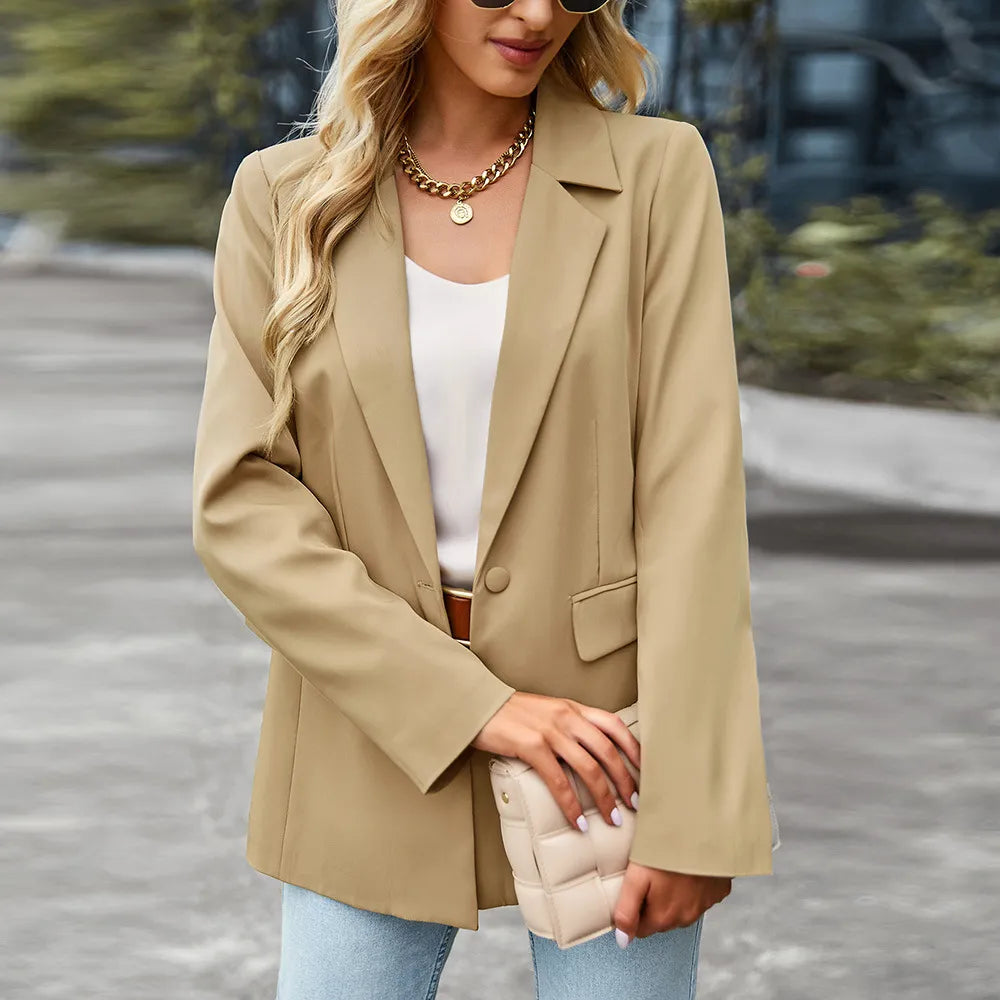Women Casual Solid Color Slim-Fit Lapel Blazer