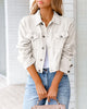 Women Edgy Casual Solid Color Long Sleeves Denim Jacket
