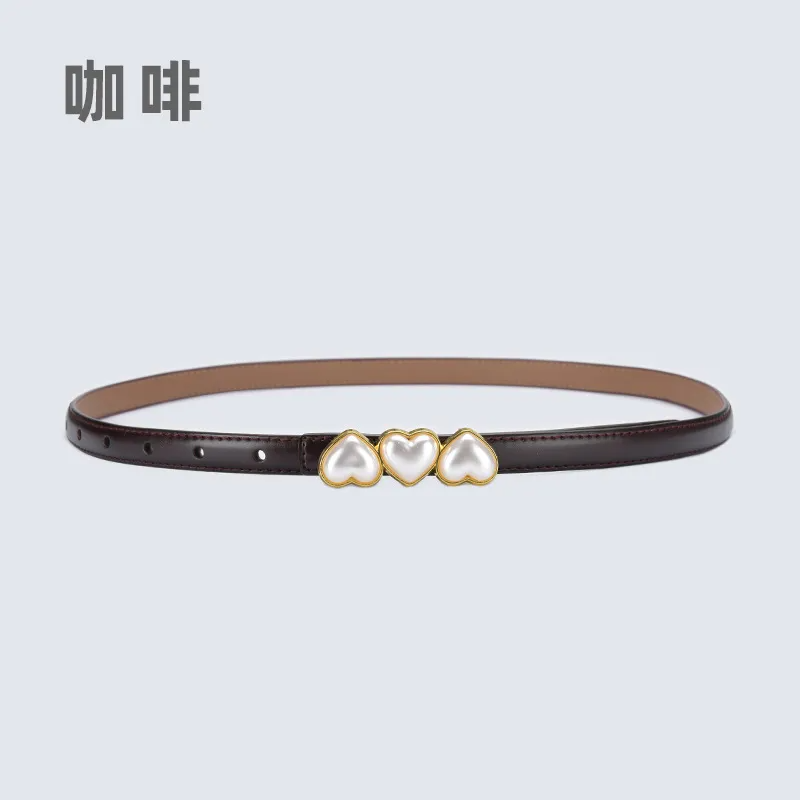 Women'S Fashion Casual Leather Pearl Thin Belt