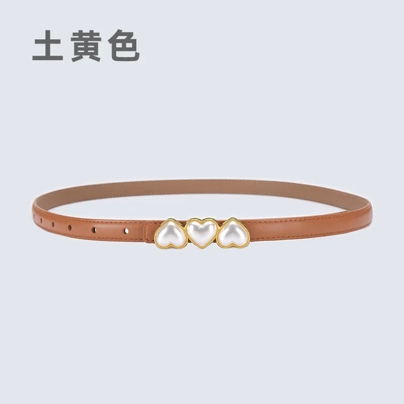 Women'S Fashion Casual Leather Pearl Thin Belt