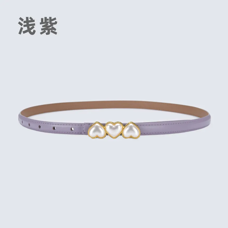 Women'S Fashion Casual Leather Pearl Thin Belt