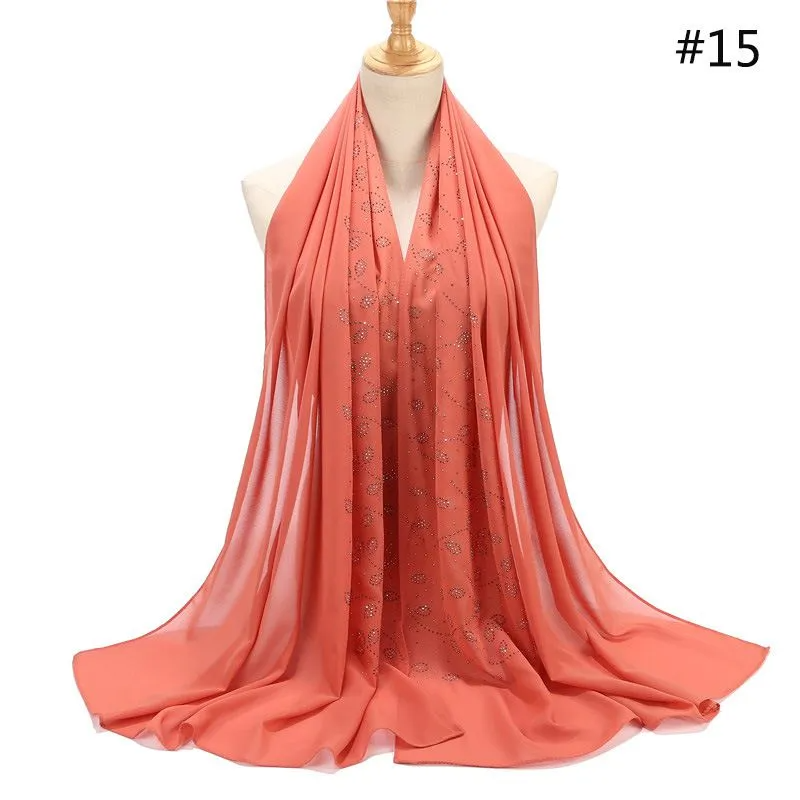 (Buy 1 Get 1) Leaf-Shaped Rhinestone Decor Women Chiffon Hijab Scarf