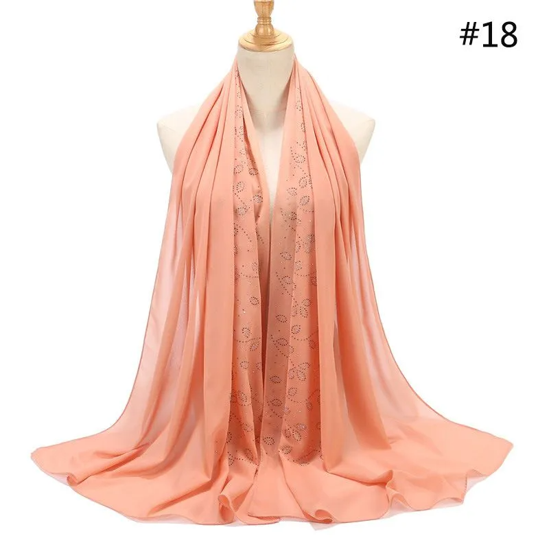 (Buy 1 Get 1) Leaf-Shaped Rhinestone Decor Women Chiffon Hijab Scarf