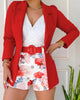 Women Casual Fashion Solid Color Blazer And Floral Printing Shorts Set