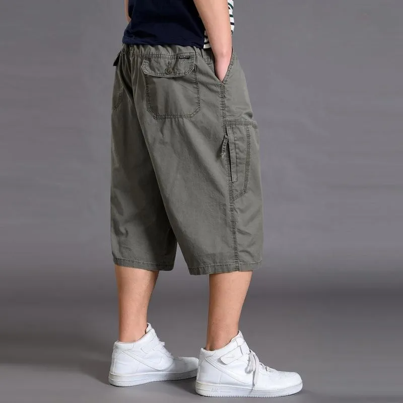 Men Casual Mid-Rise Multi-Pocket Large Size Loose Shorts