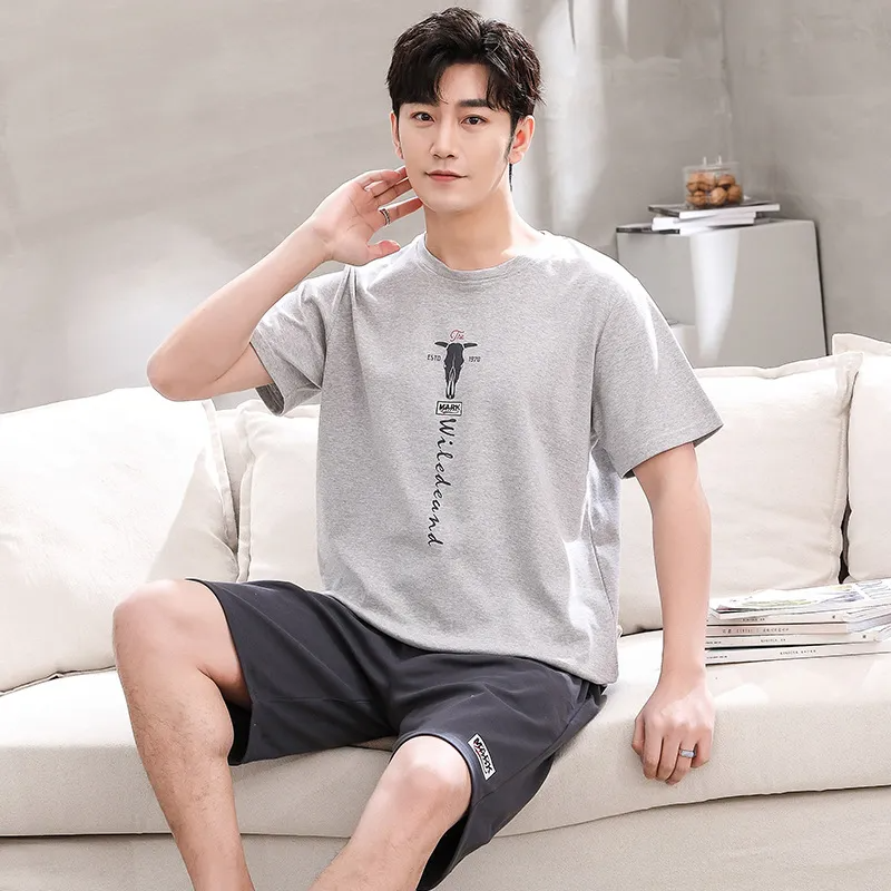 Men Casual Round Neck Short-Sleeved Printed Loose T-Shirt And Shorts Two-Piece Set