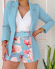 Women Casual Fashion Solid Color Blazer And Floral Printing Shorts Set