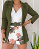 Women Casual Fashion Solid Color Blazer And Floral Printing Shorts Set