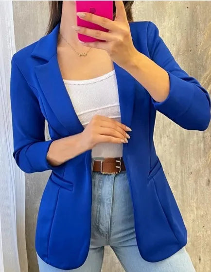 Women Solid Color Simple Long Sleeve Blazer Jacket