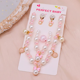 (Buy 1 Get 1) Children Kids Baby Fashion Girls Heart Pearl Bead Necklace Bracelet Earrings Set