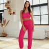Women Cozy Solid Color Satin Camis And Pants Loungewear Pajamas Sleepwear Set