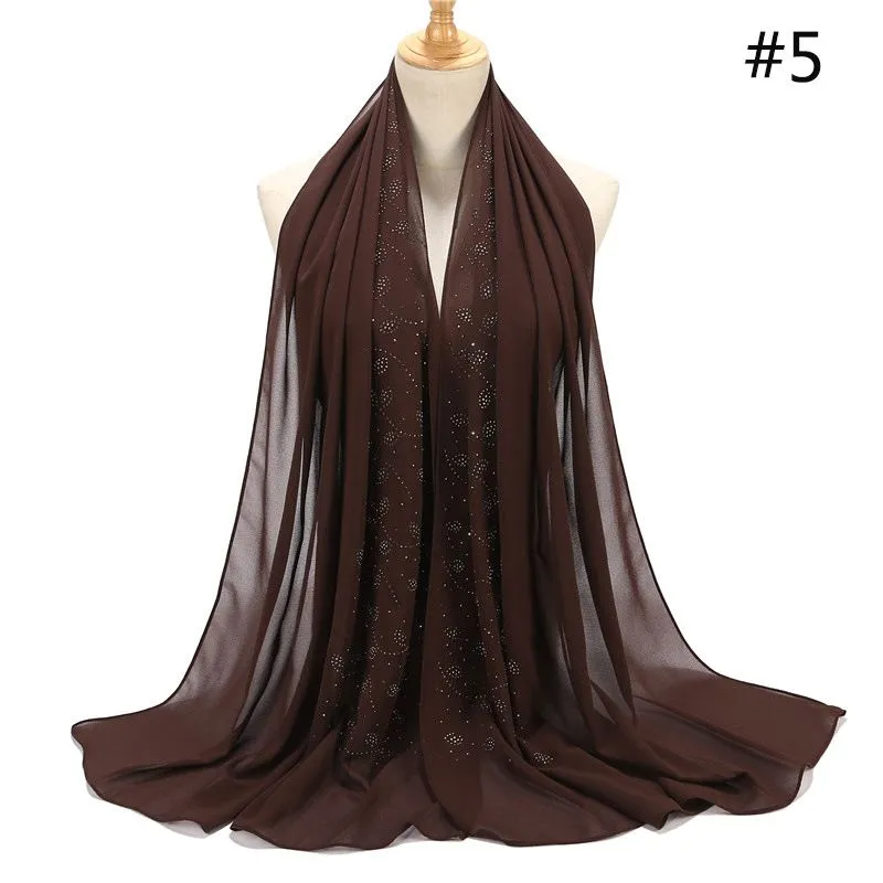 (Buy 1 Get 1) Leaf-Shaped Rhinestone Decor Women Chiffon Hijab Scarf