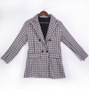 Women Fashion Vintage Plaid Houndstooth Pattern Long Slleve Lapel Blazer