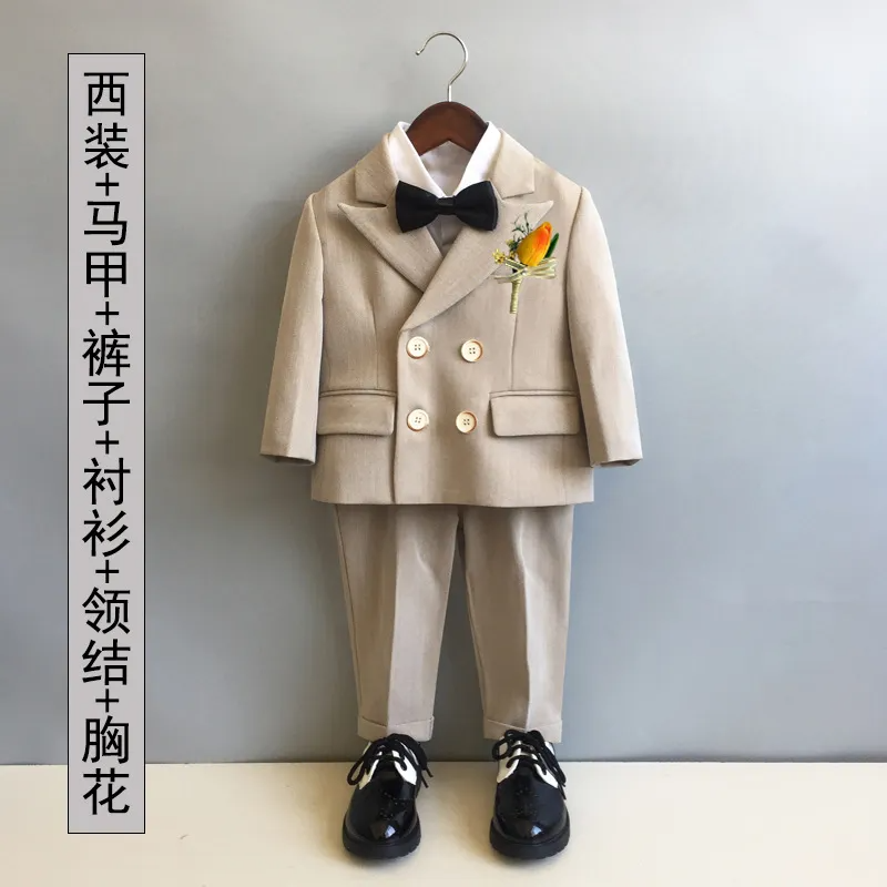 Kids Toddler Big Boys Autumn Winter Fashion Casual British Style Bow Waistcoat Shirt Pants Boys Party Clothing Set