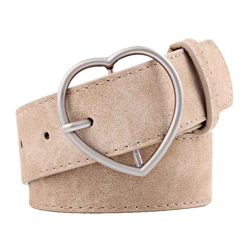 Women Fashion Style Frosted Leather Metal Heart Shape Buckle Wide Belt
