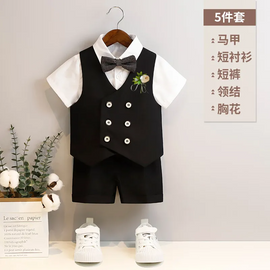 Kids Toddler Big Boys Autumn Winter Fashion Casual British Style Bow Waistcoat Short Sleeve Shirt Shorts Boys Party Clothing Set