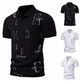Men Business Casual Letter Print Short Sleeve Lapel Polo Shirt