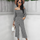 Women Vacation Long Sleeve Printed Pleated Waist Fashion Wide Leg Jumpsuit