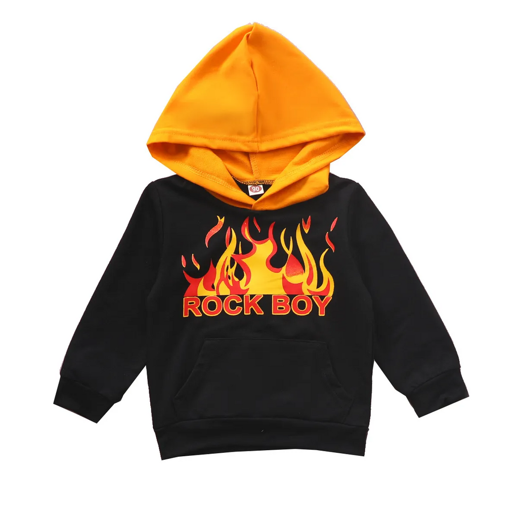 Children Kids Toddlers Fashion Girls Boys Long Sleeved Letter Fire Print Hoodies