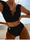 Women'S Sexy Solid Color Pleated Lace Double Strap Button Up Swimsuit Two-Piece Set