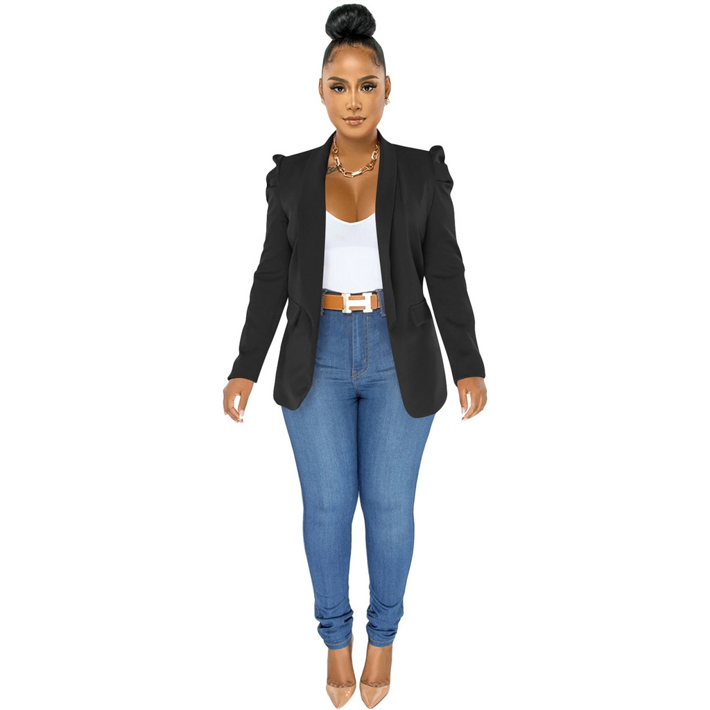 Fashion Solid Color Long Sleeve Creased Casual Top Blazer