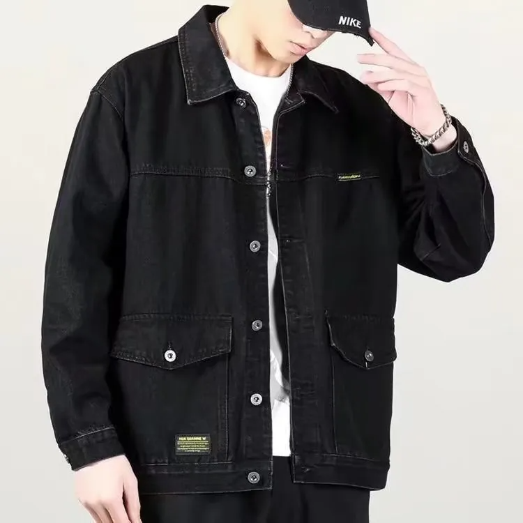 Men Casual Lapel Long Sleeve Oversized Loose Denim Jacket