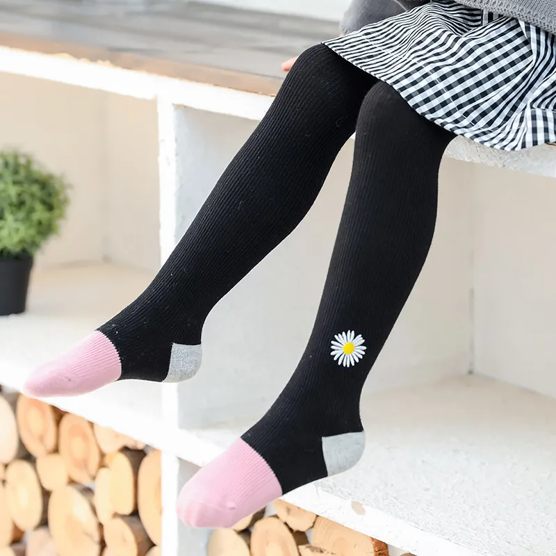 Girl Fashion Daisy Embroidery Knitted Pantyhose