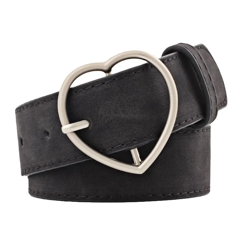 Women Fashion Style Frosted Leather Metal Heart Shape Buckle Wide Belt