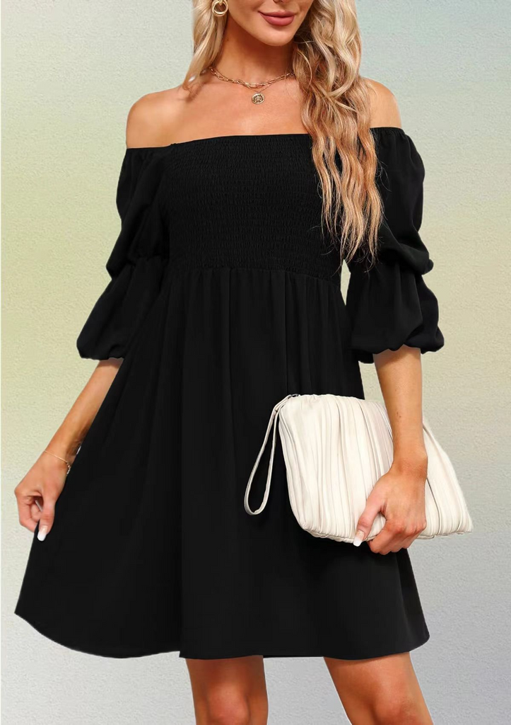Women'S Fashion Casual Printing Puff Sleeve Square Neck Dress