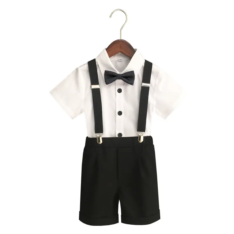 Kids Toddler Big Boys Summer Fashion Casual British Style Bow Shirt Suspender Trousers Boys Party Clothing Set