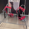 Women Fashion Casual Lace-Up Bow Color Blocking Stiletto Heel Sandals