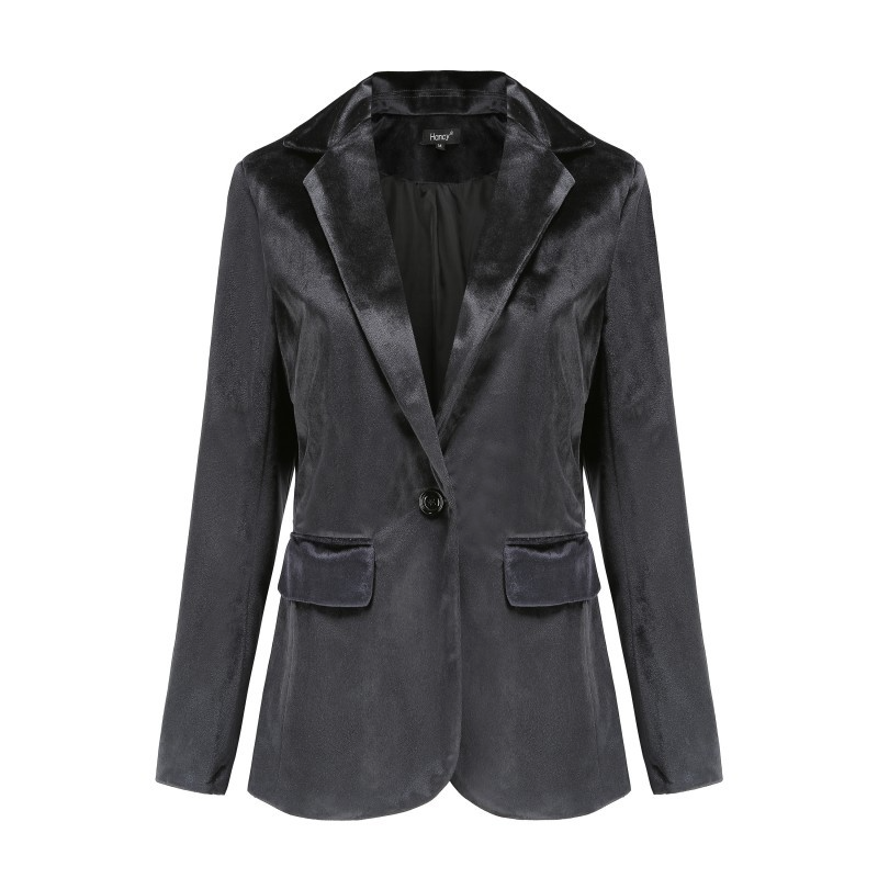 Fashion Vintage Autumn Winter Solid Velvet One Button Blazer