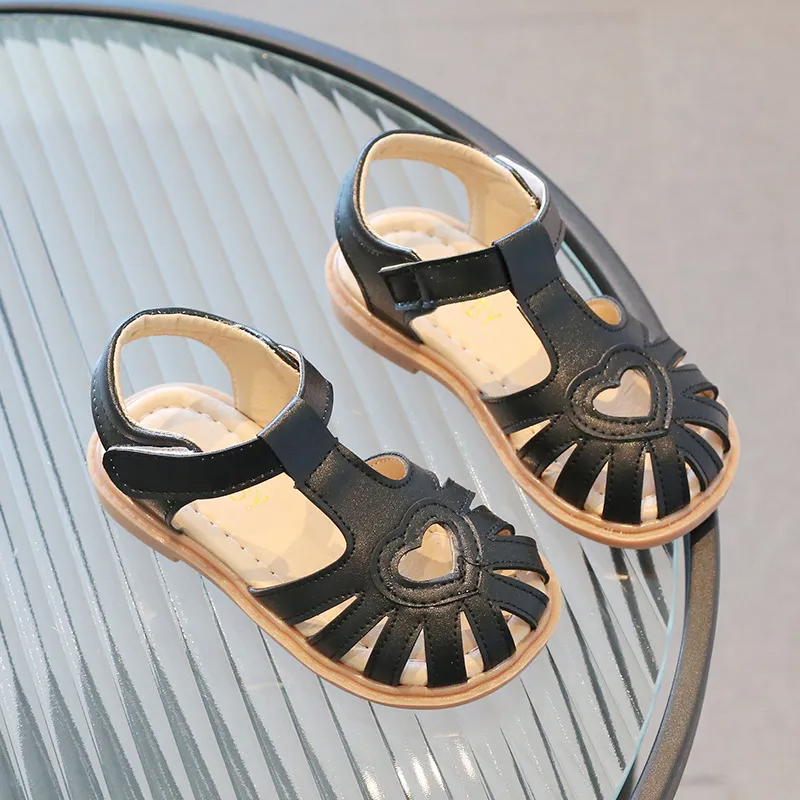 Children Kids Baby Fashion Girls Soft Bottom Hollow Heart Velcro Sandals Shoes
