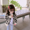 Girls Casual Leopard Single-Breasted Knit Coat