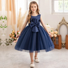 Kids Toddler Big Girls Casual Cute Party Mesh Bow Sleeveless Round Neck Tutu Princess Dress